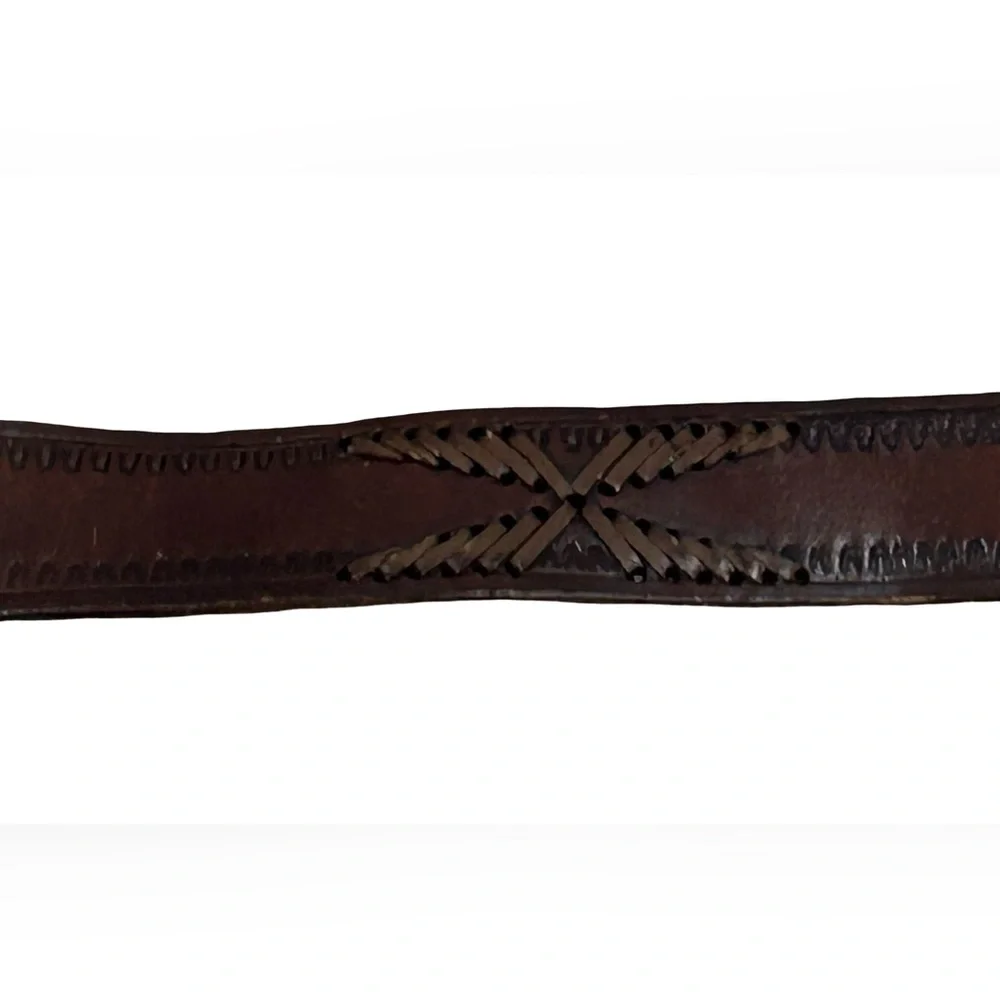 Vintage Western Leather Belt Size 32 Monogram “B” Tooled Brown Brass Buckle